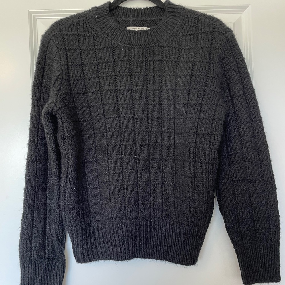Women’s American Eagle Square Stitched Black Knit Sweater